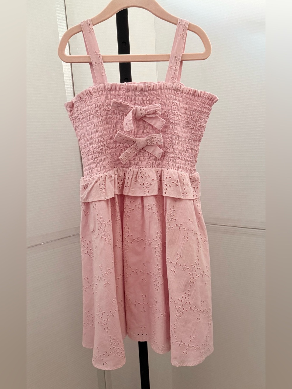 Girls' Madison Me Dusty Rose Pink Eyelet Sundress with Smocked Bodice Size 7